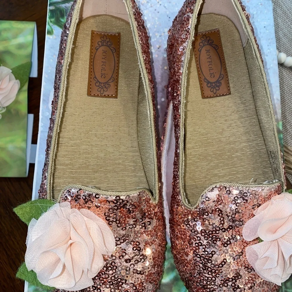 Joyfolie Sequin Ballet Flats Girls Size 3 Pink Floral Dress Shoes NIB